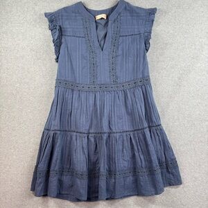 Altar’d State V-Neck Flutter Sleeve Crochet‎ Lace Detail Blue Mini Dress Size XS